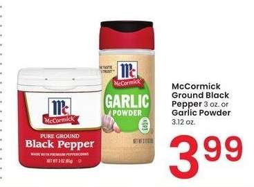 McCormick Ground Black Pepper 3 oz. or Garlic Powder 3.12 oz.