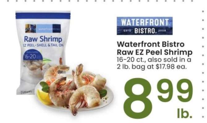 Waterfront Bistro Raw EZ Peel Shrimp - 16-20 ct., also sold in a 2 lb. bag at $17.98 ea.