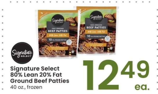Signature Select 80% Lean 20% Fat Ground Beef Patties - 40 oz., frozen