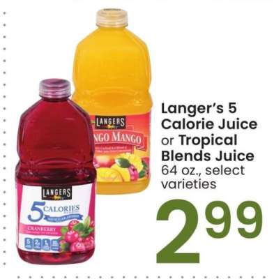 Langer's 5 Calorie Juice or Tropical Blends Juice - 64 oz., select varieties