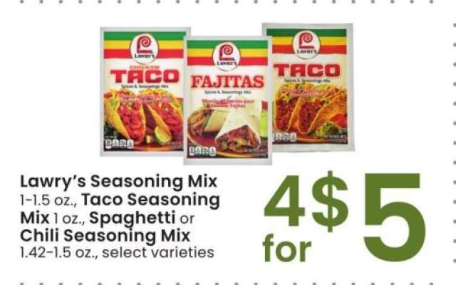 Lawry's Seasoning Mix 1-1.5 oz., Taco Seasoning Mix 1 oz., Spaghetti or Chili Seasoning Mix 1.42-1.5 oz. - select varieties