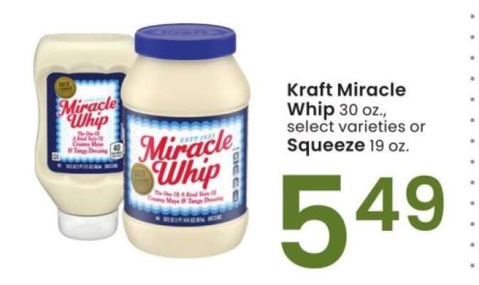 Kraft Miracle Whip - 30 oz., select varieties or Squeeze 19 oz.