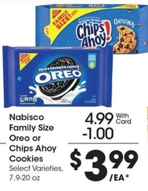 Nabisco Family Size Oreo or Chips Ahoy! Cookies*
