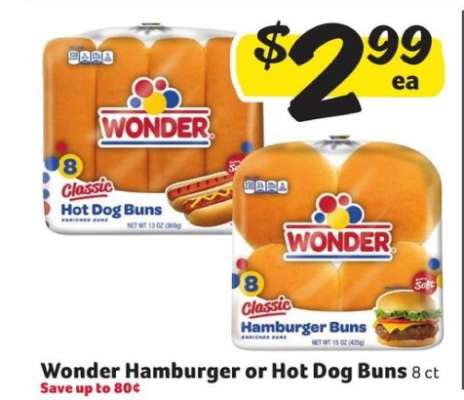 Wonder Hamburger or Hot Dog Buns