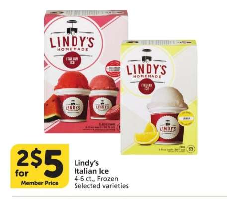 Lindy's Italian Ice - 4-6 ct., Frozen Selected varieties