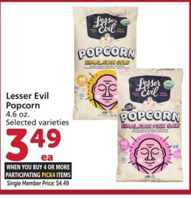 Lesser Evil Popcorn - 4.6 oz.
Selected varieties. Mix or match on four more participating items in a single transaction with Membership.
Single Member Price: $4.49