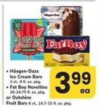 Häagen-Dazs Ice Cream Bars, Fat Boy Novelties, or Outshine Fruit Bars