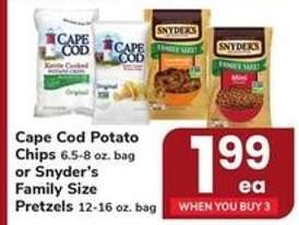 Cape Cod Potato Chips or Snyder's Family Size Pretzels