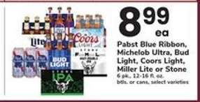 Pabst Blue Ribbon, Michelob Ultra, Bud Light, Coors Light, Miller Lite or Stone