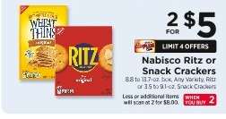 Nabisco Ritz or Snack Crackers