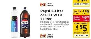 Pepsi 2-Liter or Lifewtr 1-Liter