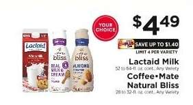 Lactaid Milk or Coffee-Mate Natural Bliss