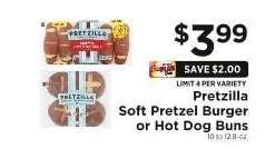 Pretzilla Soft Pretzel Burger or Hot Dog Buns