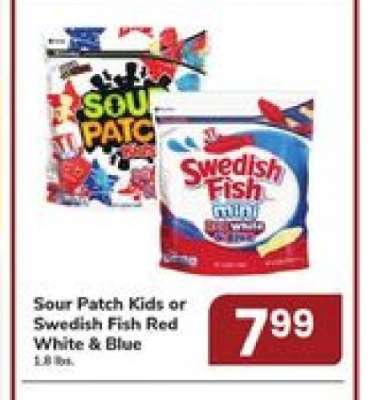 Sour Patch Kids or Swedish Fish Red White & Blue