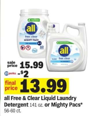 all Free & Clear Liquid Laundry Detergent or Mighty Pacs