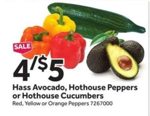 Hass Avocado, Hothouse Peppers or Hothouse Cucumbers