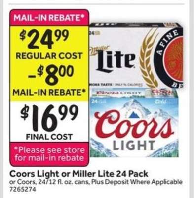 Coors Light or Miller Lite 24 Pack