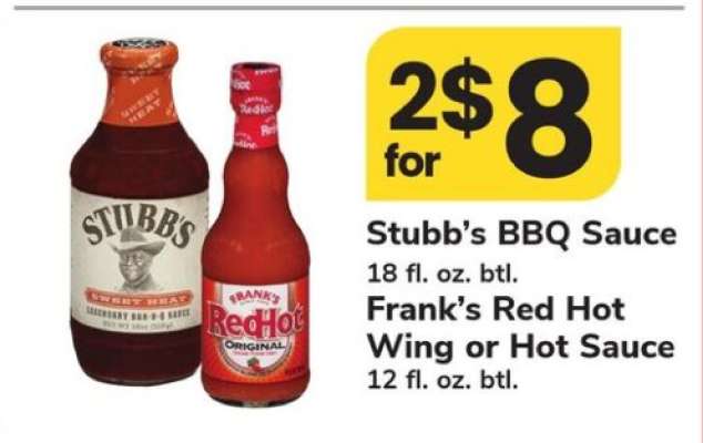 Stubb's BBQ Sauce & Frank's Red Hot Wing or Hot Sauce