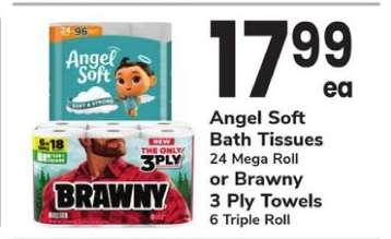 Angel Soft Bath Tissues or Brawny 3 Ply Towels