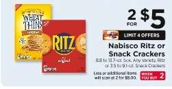 Nabisco Ritz or Snack Crackers