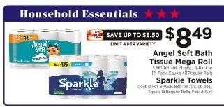 Angel Soft Bath Tissue Mega Roll / Sparkle Towels