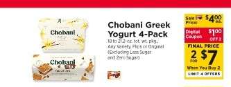 Chobani Greek Yogurt 4 Pack