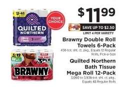 Brawny Double Roll Towels 6-Pack / Quilted Northern Bath Tissue Mega Roll 12-Pack