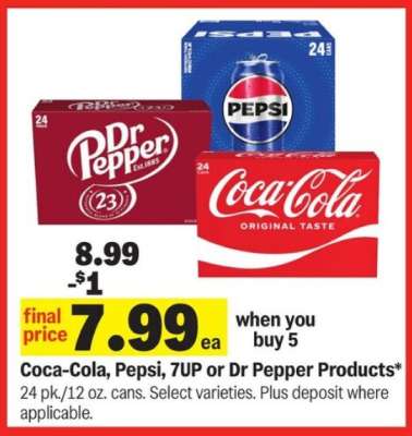 Coca-Cola, Pepsi, 7UP or Dr Pepper Products*