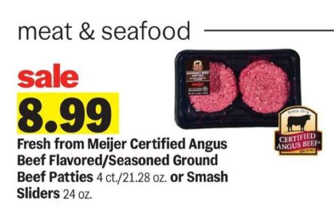 Fresh from Meijer Certified Angus Beef Flavored/Seasoned Ground Beef Patties or Smash Sliders