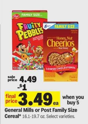 General Mills or Post Family Size Cereal