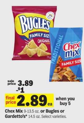 Chex Mix or Bugles or Gardetto's