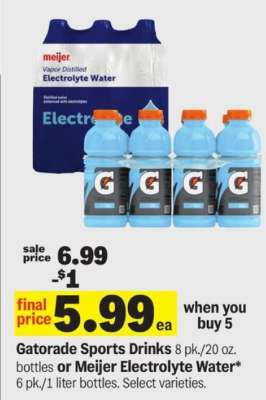 Gatorade Sports Drinks or Meijer Electrolyte Water