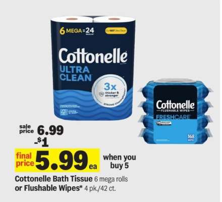 Cottonelle Bath Tissue or Flushable Wipes