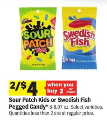 Sour Patch Kids or Swedish Fish Pegged Candy