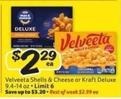 Velveeta Shells & Cheese or Kraft Deluxe