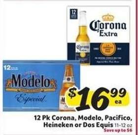12 Pk Corona, Modelo, Pacifico, Heineken or Dos Equis