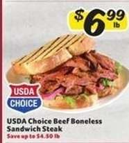 USDA Choice Beef Boneless Sandwich Steak