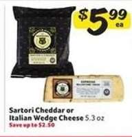 Sartori Cheddar or Italian Wedge Cheese