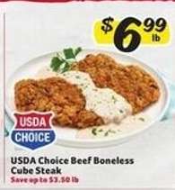 USDA Choice Beef Boneless Cube Steak