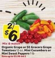 Organic Grape or SE Grocers Grape Tomatoes, Mini Cucumbers or Mini Sweet Peppers