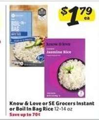 Know & Love or SE Grocers Instant or Boil In Bag Rice