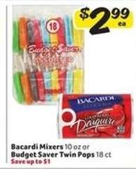 Bacardi Mixers or Budget Saver Twin Pops