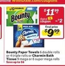 Bounty Paper Towels or Charmin Bath Tissue