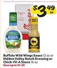 Buffalo Wild Wings Sauce or Hidden Valley Ranch Dressing or Chick-fil-A Sauce