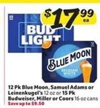 Blue Moon, Samuel Adams or Leinenkugel's