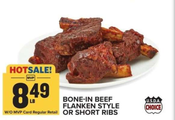 Bone-In Beef Flanken Style or Short Ribs