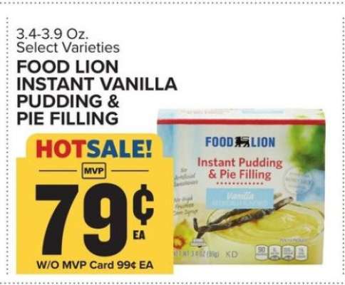 FOOD LION INSTANT VANILLA PUDDING & PIE FILLING