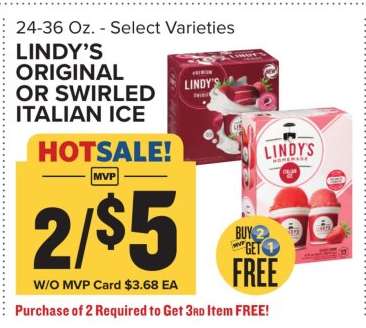 LINDY’S ORIGINAL OR SWIRLED ITALIAN ICE