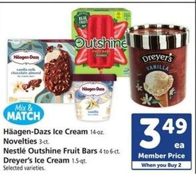 Häagen-Dazs Ice Cream, Nestlé Outshine Fruit Bars, Dreyer’s Ice Cream