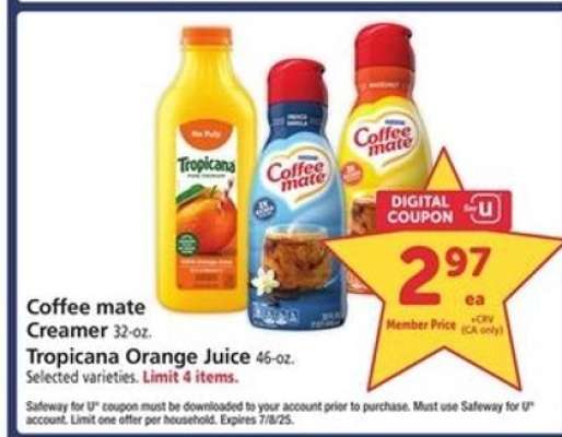 Coffee mate Creamer / Tropicana Orange Juice